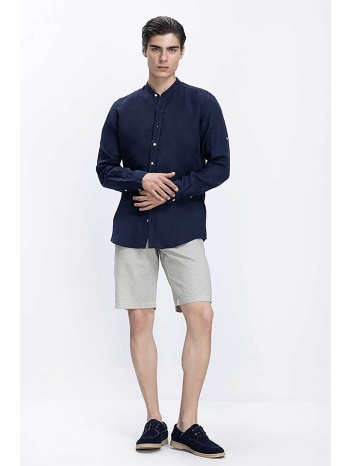 commander ανδρική λινή βερμούδα μονόχρωμη regular fit  σε προσφορά