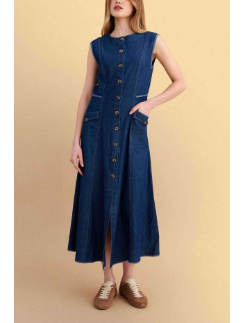 attrattivo γυναικείο maxi αμάνικο σεμιζιέ denim φόρεμα  σε προσφορά