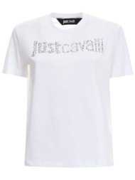 just cavalli γυναικείο t-shirt με στρας - 80pahe21cj110 λευκό