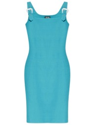 versace jeans couture γυναικείο mini φόρεμα μονόχρωμο με ανάγλυφες αγκράφες - 80hao943j0198 τυρκουάζ