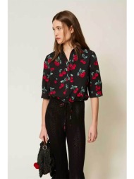 twinset γυναικείο πουκάμισο ποπλίνα με all-over print - 261tt2593 μαύρο