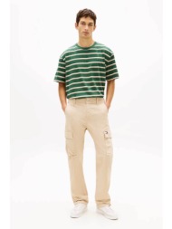tommy jeans ανδρικό cargo παντελόνι με logo patch straight fit `otis` - dm0dm22403 μπεζ