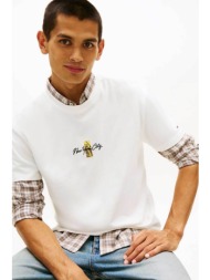 tommy jeans ανδρικό t-shirt με κεντημένο λογότυπο - dm0dm22532 εκρού