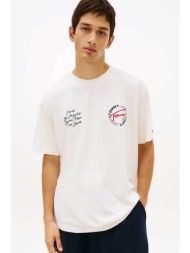 tommy jeans ανδρικό t-shirt με logo print relaxed fit `circular` - dm0dm22535 λευκό