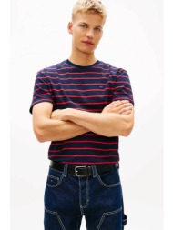tommy jeans ανδρικό t-shirt ριγέ με λογότυπο regular fit - dm0dm22544 μπλε σκούρο