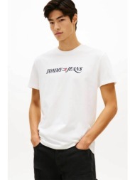 tommy jeans ανδρικό t-shirt με λογότυπο regular fit - dm0dm22548 εκρού