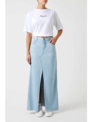 guess γυναικεία denim maxi φούστα ψηλόμεση πεντάτσεπη με άνοιγμα - w6gd52d7902 denim blue ανοιχτό