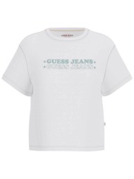 guess γυναικείο t-shirt με logo print boxy fit - w6gi04k8hm0 λευκό