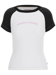 guess γυναικείο t-shirt με διχρωμία και λογότυπο slim fit - w6gib0j1314 λευκό