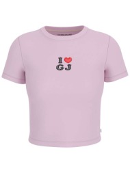 guess γυναικείο t-shirt cropped με print slim fit - w6gib1j1314 ροζ
