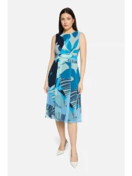 betty & co γυναικείο midi φόρεμα αμάνικο με graphic print - 1009/3257 μπλε