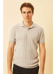 dors ανδρική πλεκτή μπλούζα πόλο με v open-collar και ριγέ σχέδιο regular fit - 1240001.c03 γκρι ανο