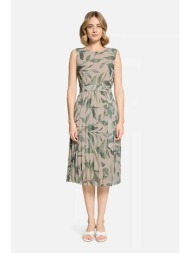 betty & co γυναικείο midi φόρεμα αμάνικο πλισέ με tropical print - 1007/3260 λαδί