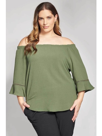 guess γυναικεία μπλούζα off-shoulder με λεπτομέρειες