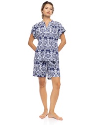 pink label σετ γυναικείες πιτζάμες με σορτς `blue tropical` - s1553 μπλε