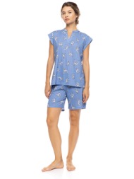 pink label σετ γυναικείες πιτζάμες με σορτς `dalmatian denim` - s1564 μπλε