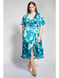 parabita γυναικείο midi φόρεμα με floral print - 012610600603 πετρόλ