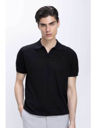 commander ανδρική λινή μπλούζα πόλο regular fit - d204001251100100 μαύρο