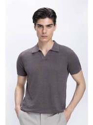 commander ανδρική λινή μπλούζα πόλο regular fit - d204001251400100 γκρι