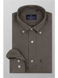 oxford company ανδρικό sport πουκάμισο button down μονόχρωμο regular fit - l114-bl10.20b λαδί