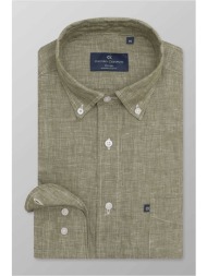oxford company ανδρικό sport πουκάμισο button down μονόχρωμο regular fit - l214-bz10.03 λαδί