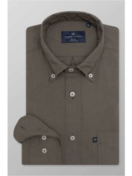oxford company ανδρικό sport πουκάμισο button down μονόχρωμο regular fit - l310-bn11.15 λαδί