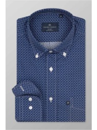 oxford company ανδρικό sport πουκάμισο button down με all-over print regular fit - m161-bz10.01 μπλε