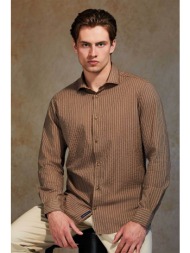 oxford company ανδρικό sport πουκάμισο ριγέ slim fit `romeo` - m121-rz21.01 καφέ