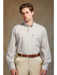 oxford company ανδρικό sport πουκάμισο button down ριγέ regular fit - m123-bz10.02 λευκό - μπλε
