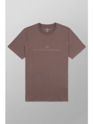 oxford company ανδρικό t-shirt μονόχρωμο με κεντημένο λογότυπο regular fit - k501-mz20.43 καφέ ανοιχ