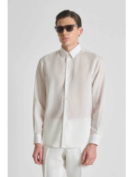 antony morato ανδρικό πουκάμισο μονόχρωμο regular fit `νapoli` - sl00799fa400094 υπόλευκο