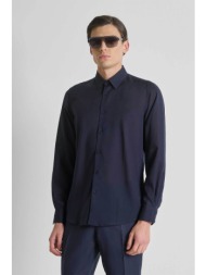 antony morato ανδρικό πουκάμισο μονόχρωμο regular fit `νapoli` - sl00799fa400094 μπλε σκούρο