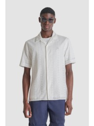 antony morato ανδρικό πουκάμισο με κεντημένο σχέδιο relaxed fit `honolulu` - ss00189fa440071 υπόλευκ