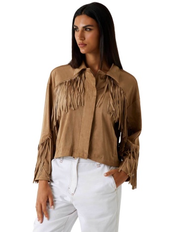 guess γυναικείο cropped jacket με κρόσσια `ibby`  σε προσφορά