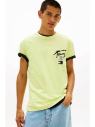 tommy jeans ανδρικό t-shirt με signature logo print regular fit - dm0dm22553 κίτρινο