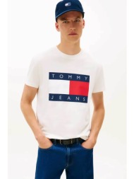 tommy jeans ανδρικό t-shirt με λογότυπο regular fit - dm0dm22645 λευκό