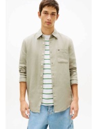 tommy jeans ανδρικό πουκάμισο λινό με λογότυπο regular fit - dm0dm22760 πράσινο μέντας