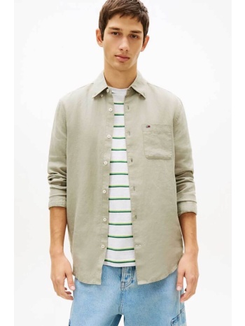 tommy jeans ανδρικό πουκάμισο λινό με λογότυπο regular fit σε προσφορά