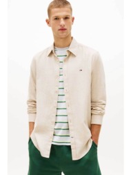 tommy jeans ανδρικό πουκάμισο με λινό με λογότυπο regular fit - dm0dm22761 μπεζ
