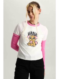 vans γυναικείο t-shirt classic fit `puppy ringer` - vn000w24c9f1 λευκό