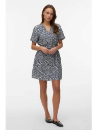 vero moda γυναικείο mini φόρεμα σεμιζιέ με all-over print regular fit - 10341592 ασπρόμαυρο