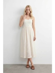 vero moda γυναικείο midi φόρεμα αμάνικο μονόχρωμο με διάτρητο σχέδιο regular fit - 10344231 λευκό