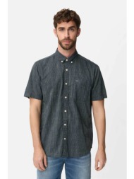 camel active ανδρικό κοντομάνικο πουκάμισο button down με ψιλό ριγέ σχέδιο και τσέπη με κεντημένο mo