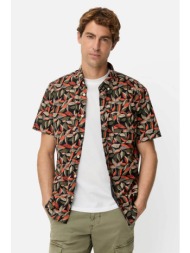 camel active ανδρικό κοντομάνικο πουκάμισο button down με leaf print και τσέπη με κεντημένο monogram