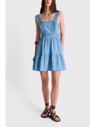 `ale γυναικείο mini φόρεμα αμάνικο με denim όψη - 81253759 denim blue
