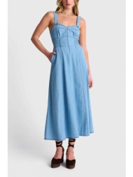 `ale γυναικείο midi φόρεμα αμάνικο με denim όψη - 81253781 denim blue