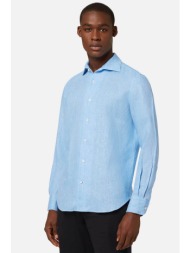 boggi milano ανδρικό λινό πουκάμισο μονόχρωμο regular fit - bo22c012202 μπλε ανοιχτό