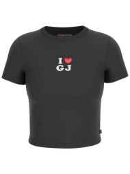 guess γυναικείο t-shirt cropped με print slim fit - w6gib1j1314 μαύρο