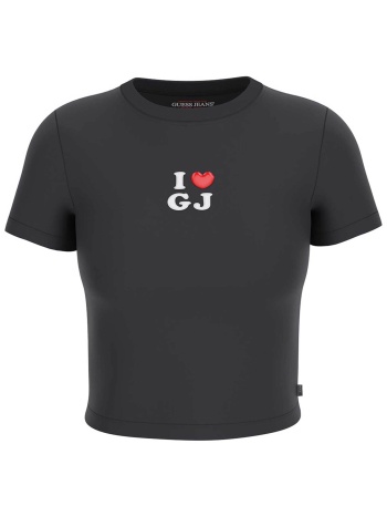 guess γυναικείο t-shirt cropped με print slim fit  σε προσφορά