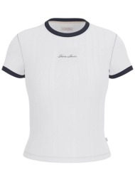 guess γυναικείο t-shirt cropped με κεντημένο λογότυπο slim fit - w6gpa9kf641 λευκό